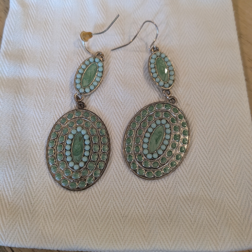 J. Crew Green and Silver Vintage-Inspired Earrings
